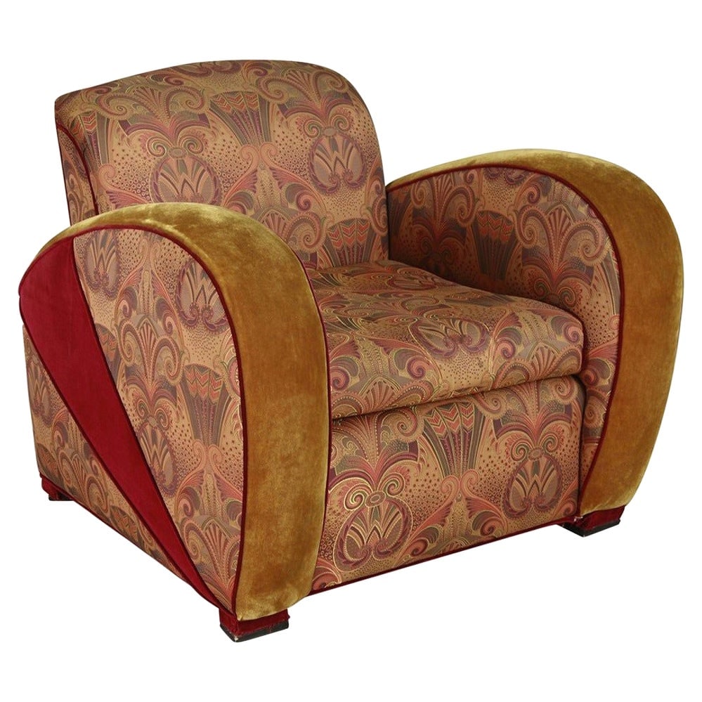 Art Deco Jazz Club Chair in the Style of Frankl's Speed Chair: Title: Art Deco Jazz Club Chair in the Style of Frankl's Speed Chair Description: This fabulous Art Deco style jazz club chair in the style of Paul Frankl speed chair is upholstered in stunning