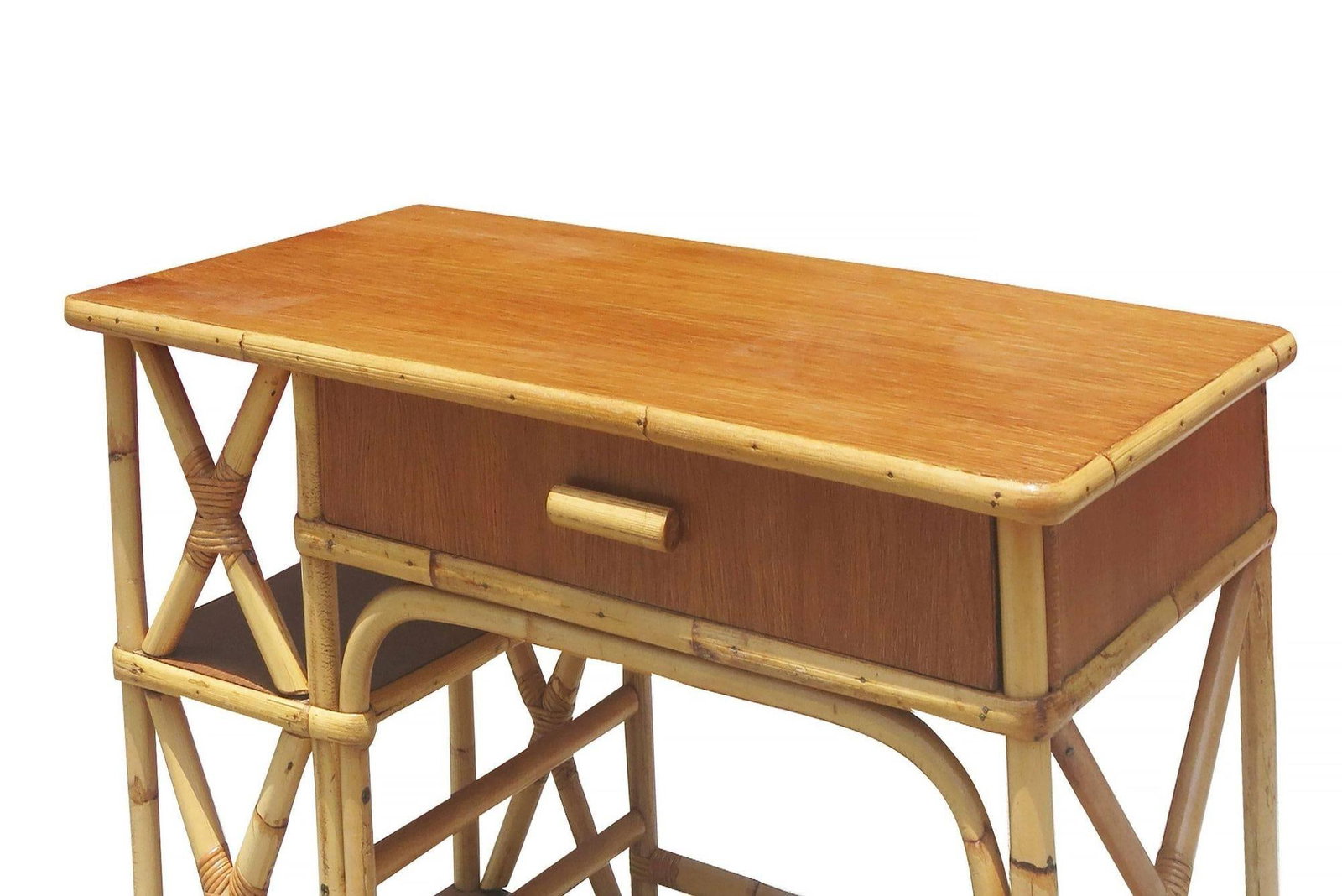 Restored Rattan and Mahogany Secretary Desk W/ Side Shelf - 4