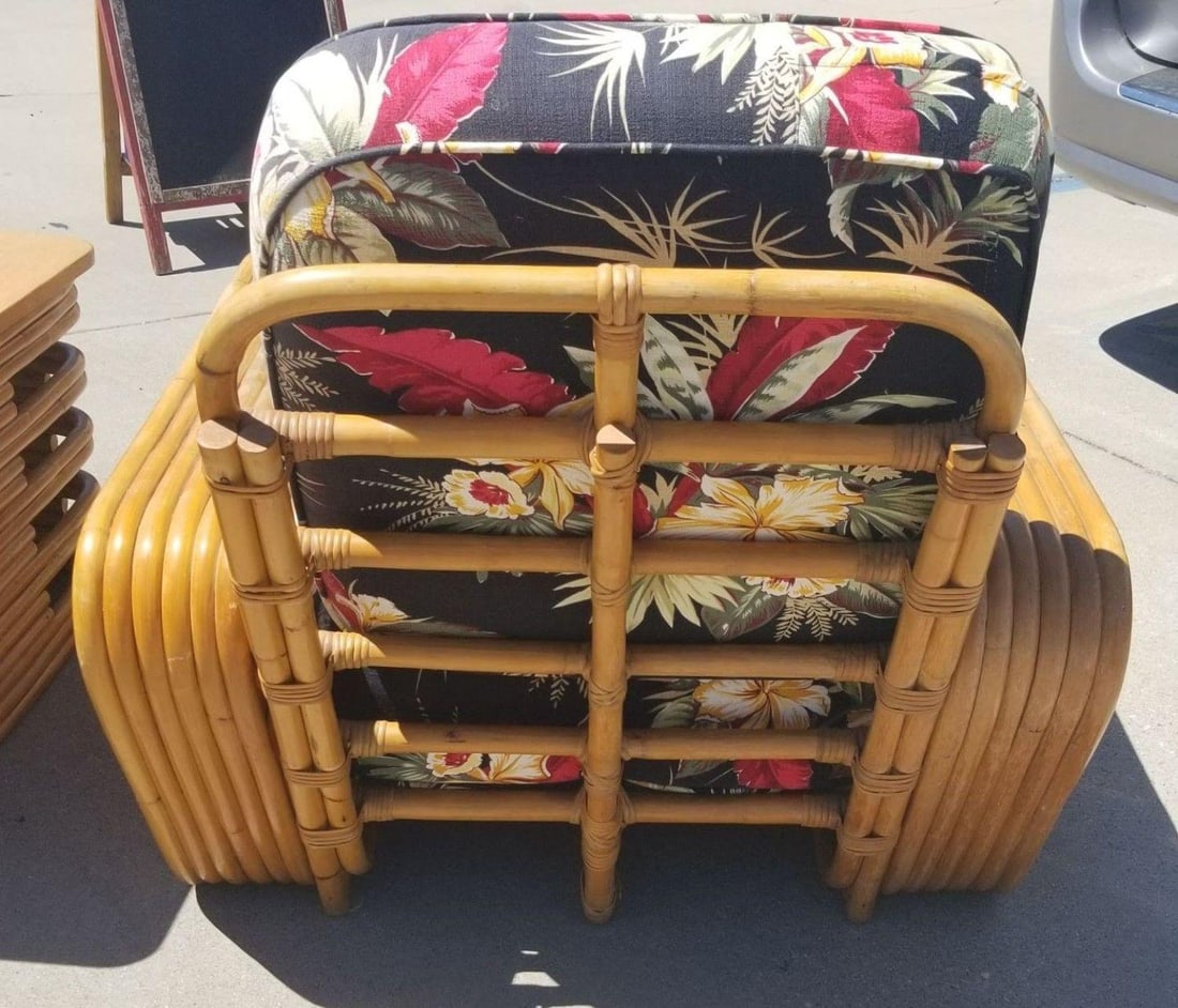 Restored Rattan 6 Strand Square Pretzel Lounge Chair Livingroom Set - 5
