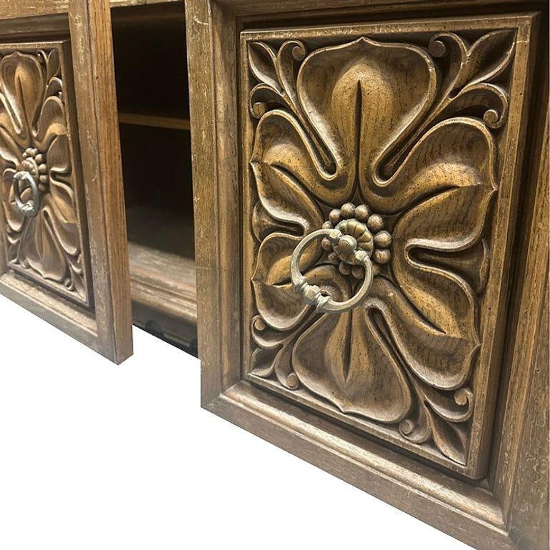 Mid Century Mediterranean Revival Carved Oakwood Buffet Cabinet - 3