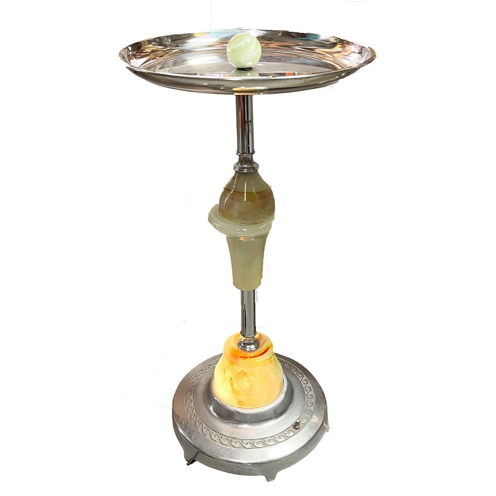 Streamline Art Deco Chrome Drink Glass Top Side Table w/ Light Up Base - 2