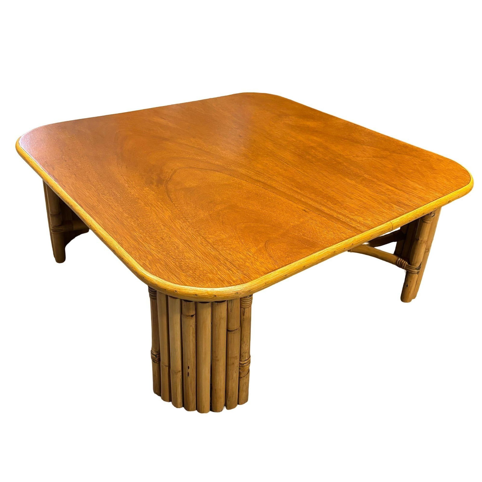 Restored 3' Sqaure Rattan Coffee Table w/ Vertically Stacked Legs - 2