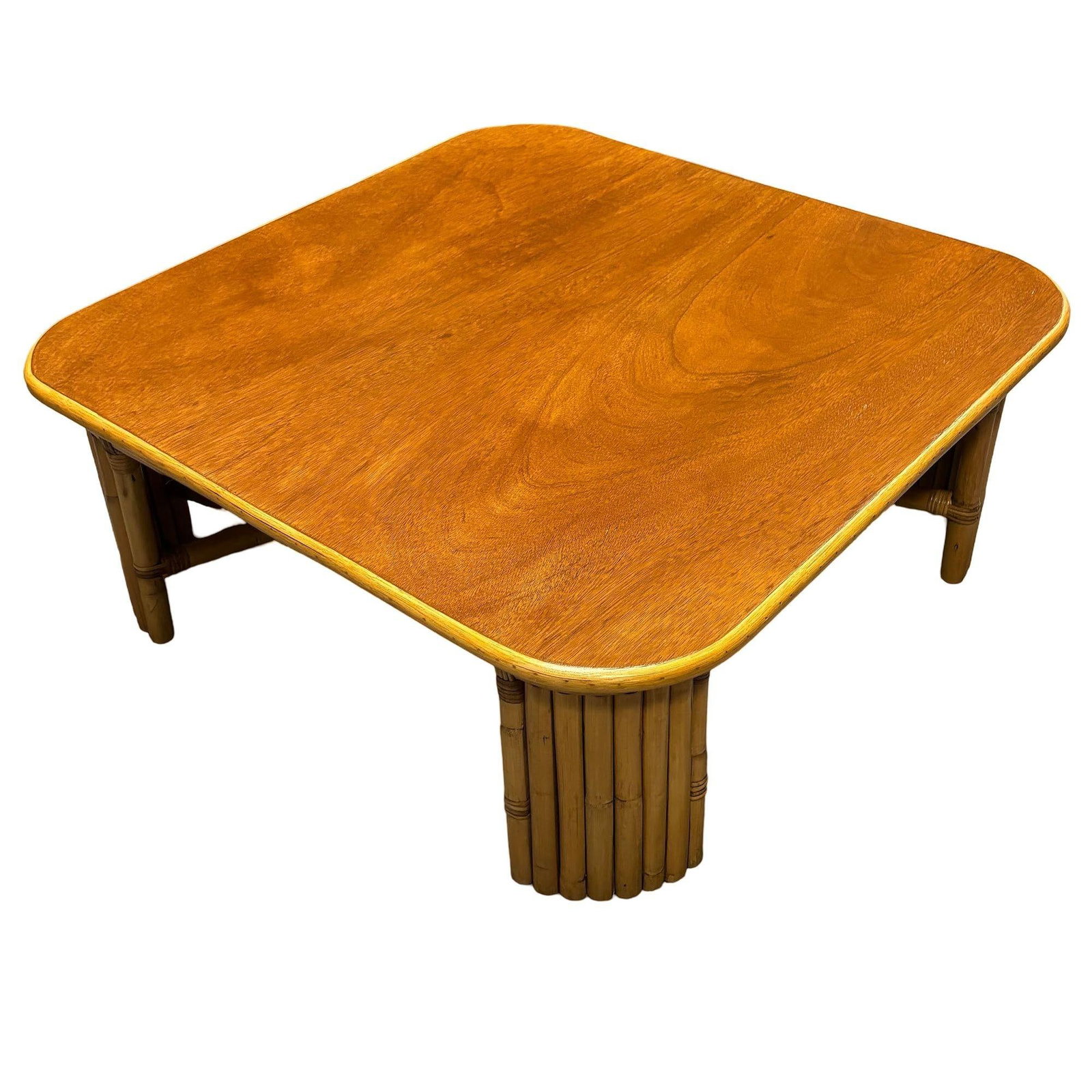 Restored 3' Sqaure Rattan Coffee Table w/ Vertically Stacked Legs - 3