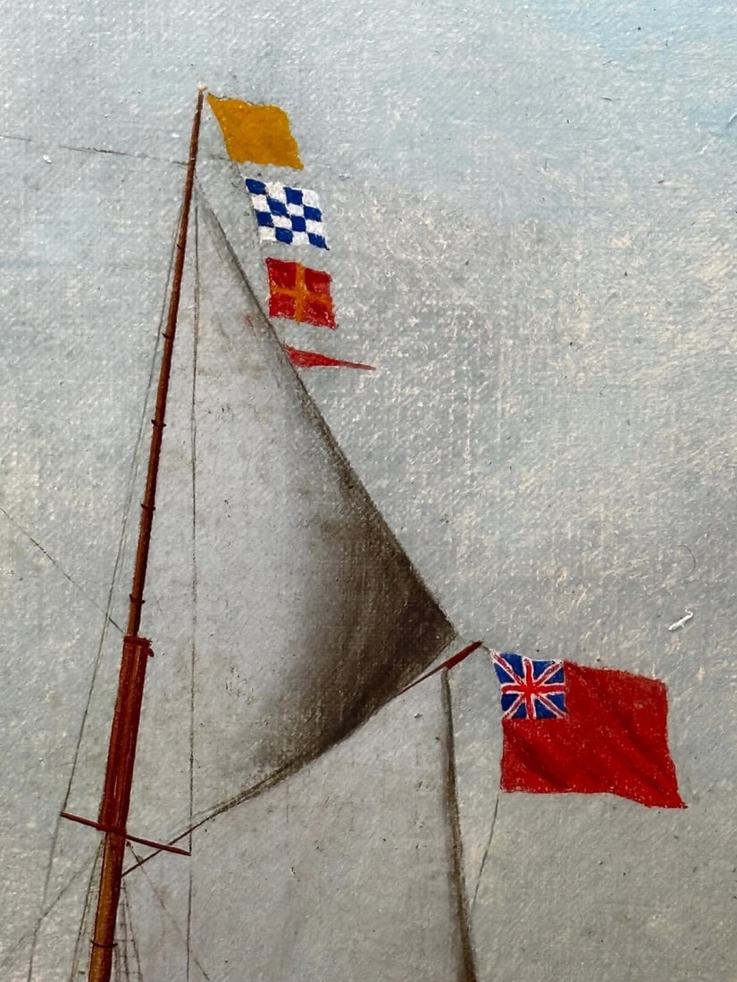 French Victorian Oil Painting Marine Barquentine Ship Charles James Off Dunkirk - 17