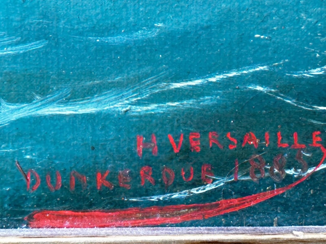French Victorian Oil Painting Marine Barquentine Ship Charles James Off Dunkirk - 8