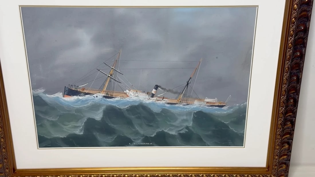 S.S. Livornese in Heavy Seas Steam Ship Portrait Attributed to Luca Papaluca - 2
