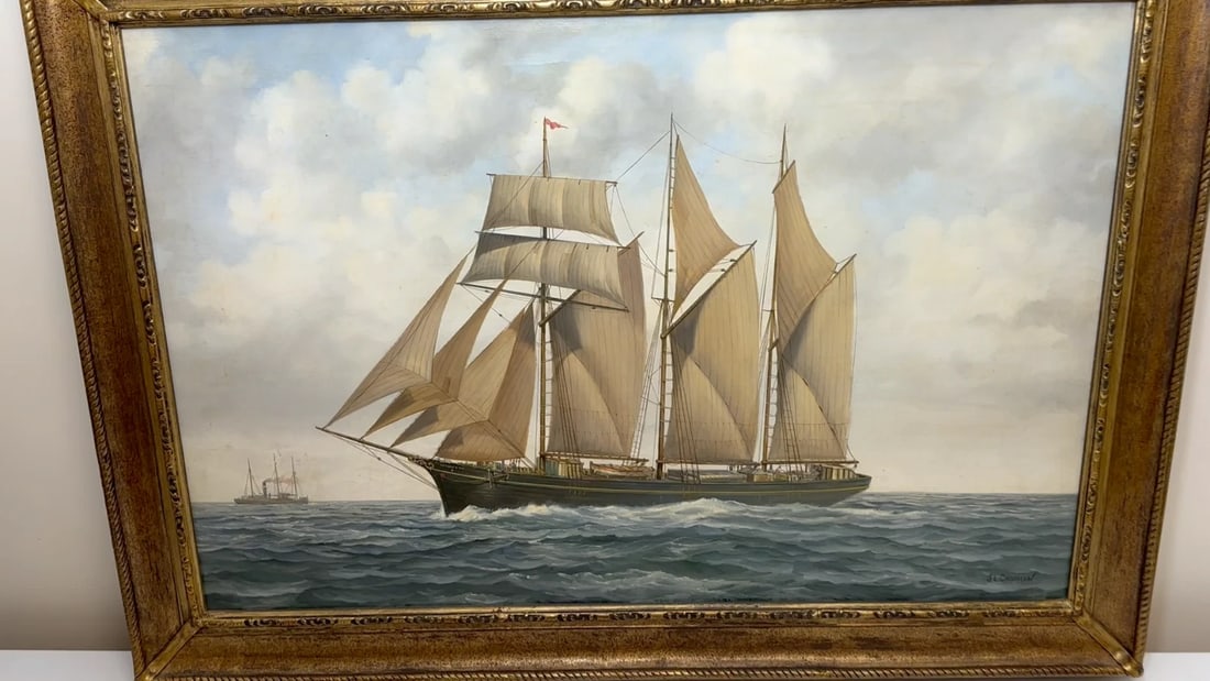 British Marine Oil Painting Kathleen & May Schooner Ship By John Lewis Chapman - 2