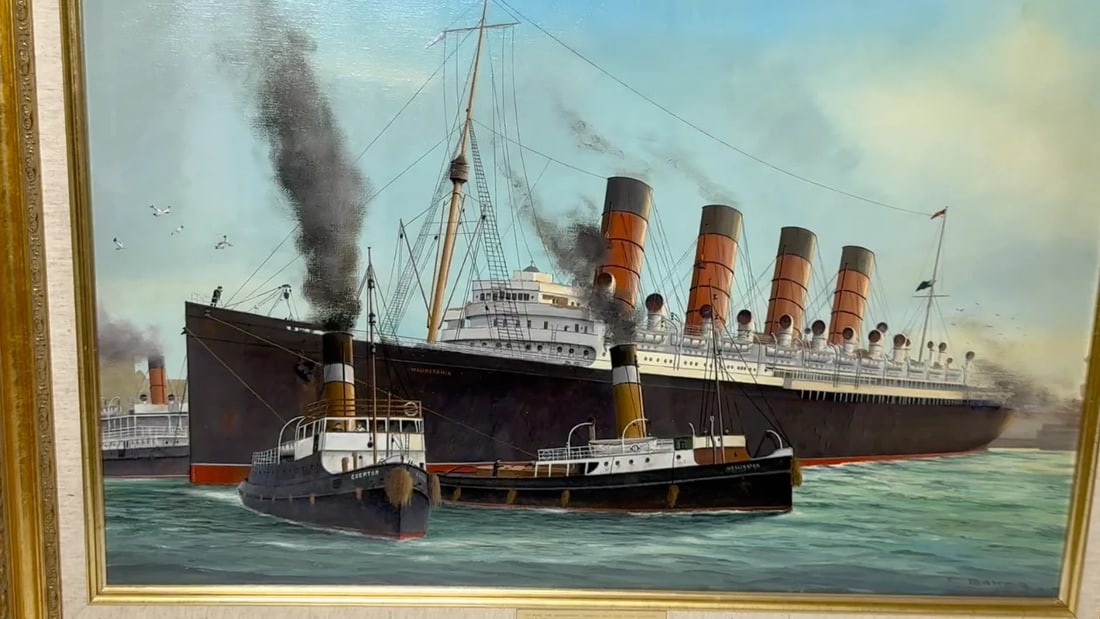 Masterpiece Painting Docking the RMS Mauretania Ship at Sandon Half Tide Dock - 2