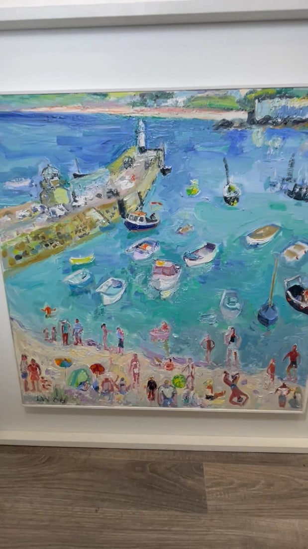 Expressionist Oil Painting St Ives Smeaton's Pier Beach Cornwall By Linda Weir - 2