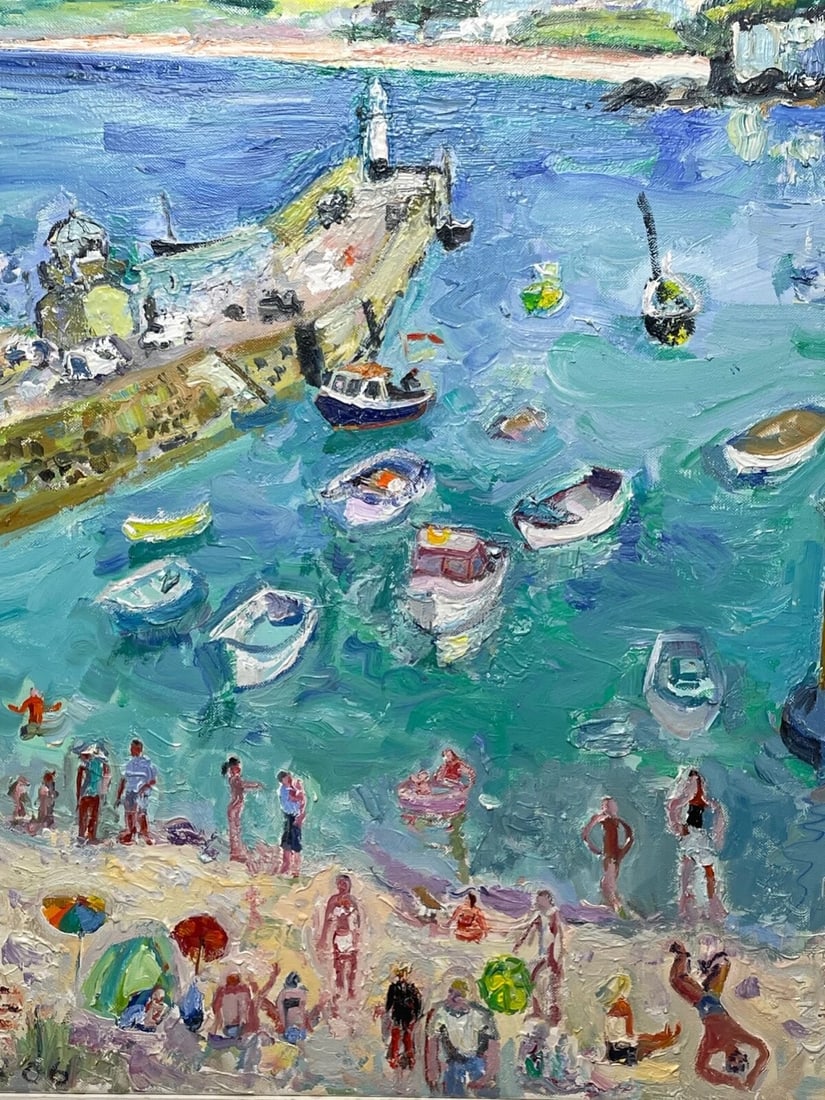 Expressionist Oil Painting St Ives Smeaton's Pier Beach Cornwall By Linda Weir - 3