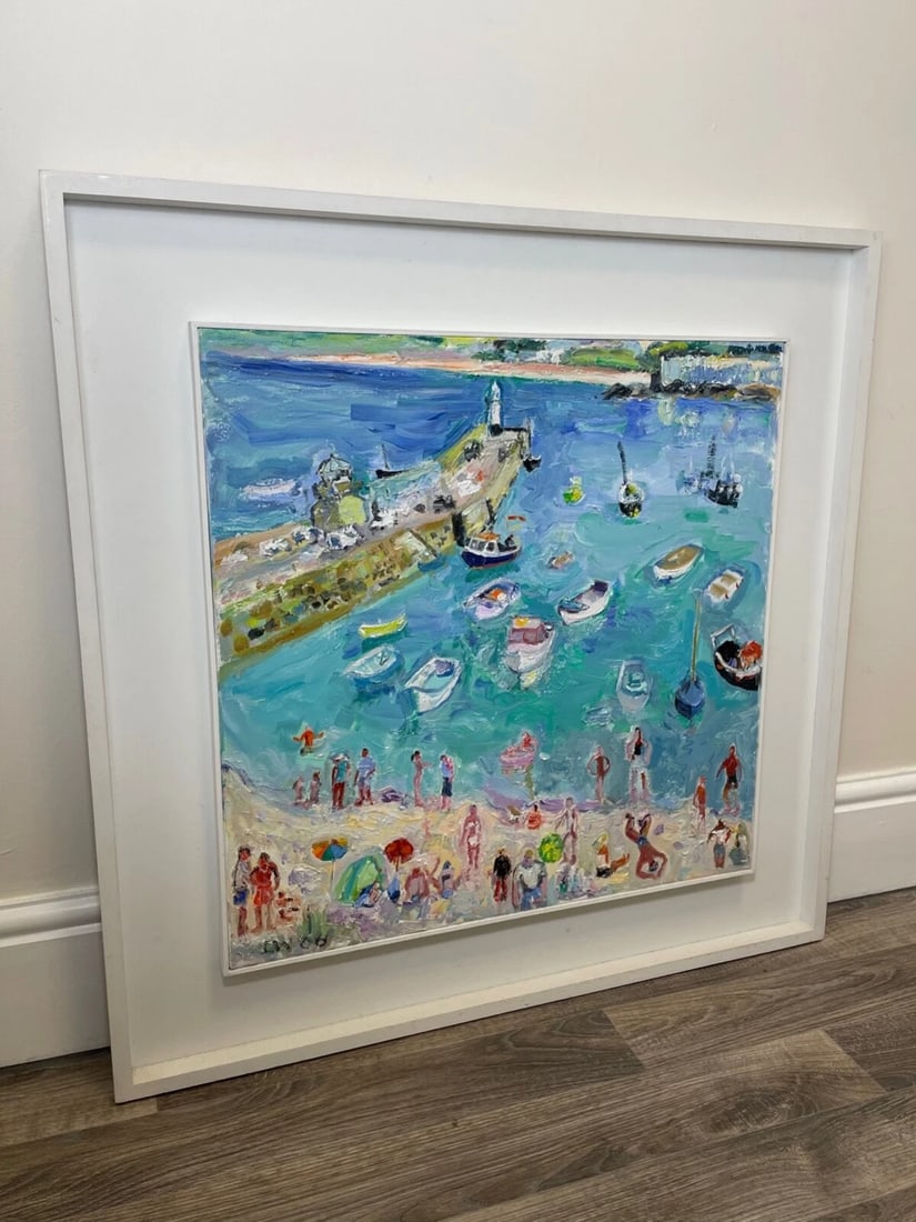 Expressionist Oil Painting St Ives Smeaton's Pier Beach Cornwall By Linda Weir - 4