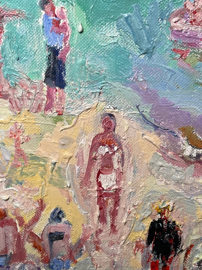 Expressionist Oil Painting St Ives Smeaton's Pier Beach Cornwall By Linda Weir - 6