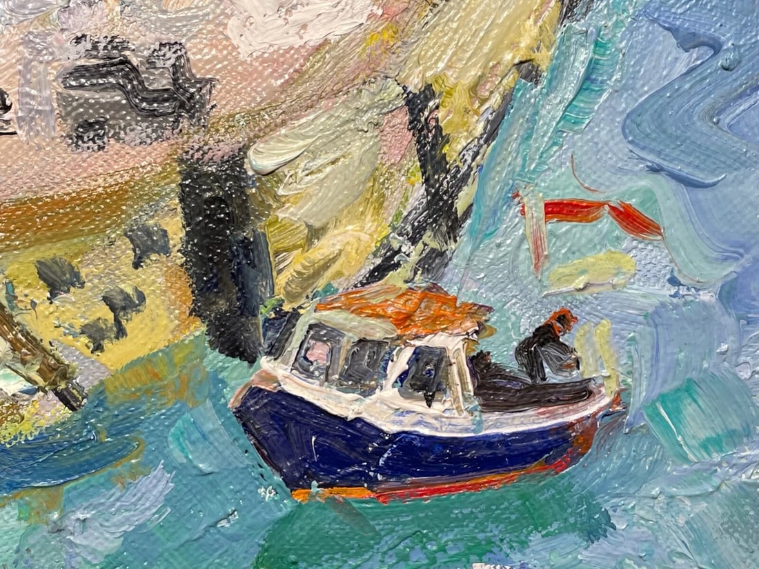 Expressionist Oil Painting St Ives Smeaton's Pier Beach Cornwall By Linda Weir - 7
