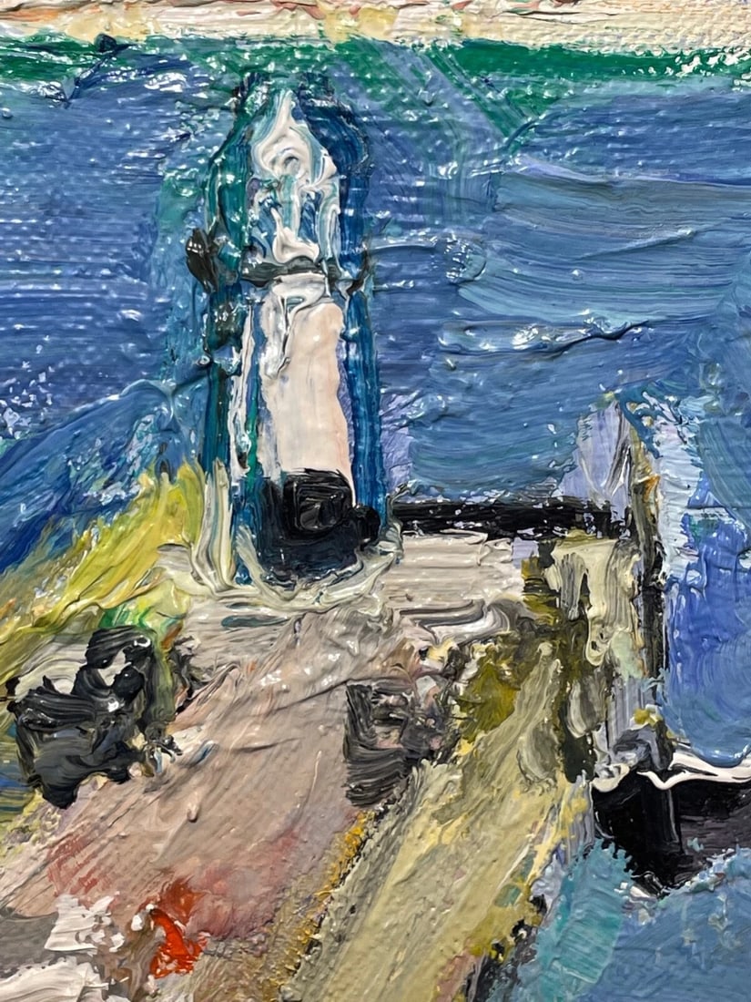 Expressionist Oil Painting St Ives Smeaton's Pier Beach Cornwall By Linda Weir - 9