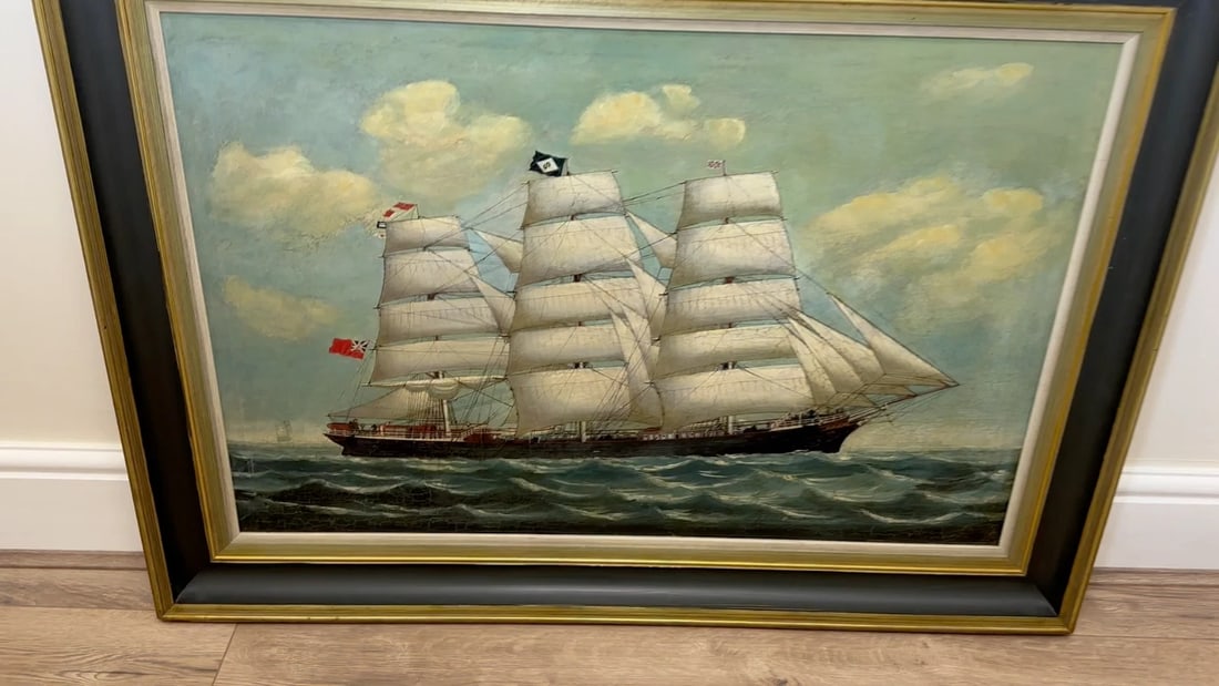 Large 19th Century Oil Painting Marine Clipper Jute Ship Slieve Roe Off Calcutta - 2