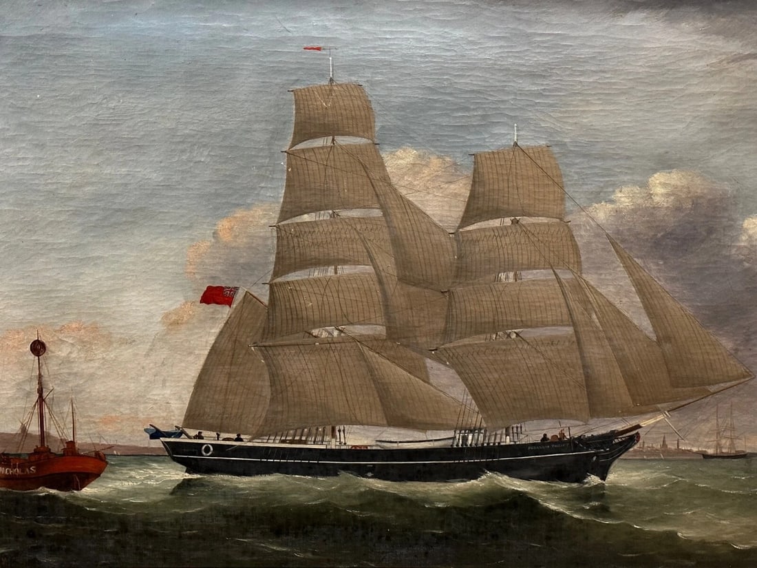 Victorian Oil Painting Marine Brigg Ship Susannah Thrift With Pilot St Nicholas - 3