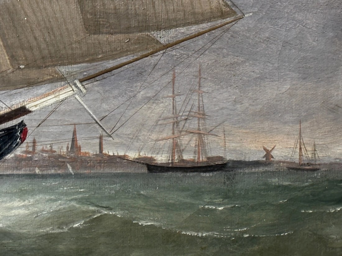 Victorian Oil Painting Marine Brigg Ship Susannah Thrift With Pilot St Nicholas - 8