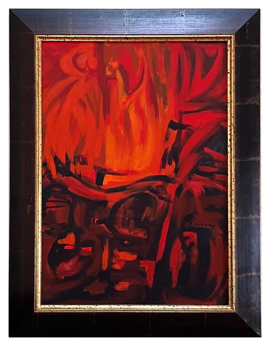 Alberto Schiuma Fuego 1999 Oil Painting on Canvas framed: Title: Alberto Schiuma Fuego 1999 Oil Painting on Canvas framed Description: Title: Fuego Artist: Alberto Schiuma Country: Argentina / Spain Medium: Oil painting on Canvas Marks: Created and signed by