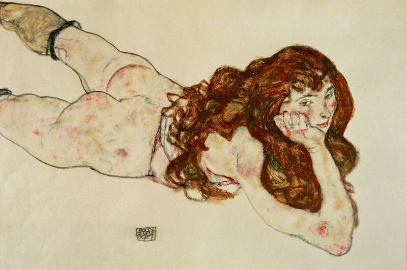 Schiele Lithograph 55 Female Figure on her stomach: Title: Schiele Lithograph 55 Female Figure on her stomach Description: Artist:Egon Schiele Country:Austria Title:Female figure on her stomach Medium:Lithograph - 55 Marks:Signed in plate Printed:1968 