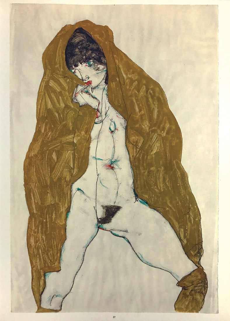 Schiele Lithograph 37 Female Figure with yellow shawl: Title: Schiele Lithograph 37 Female Figure with yellow shawl Description: Artist:Egon Schiele Country:Austria Title:Female figure with yellow shawl Medium:Lithograph - 37 Marks:Signed in plate Printed