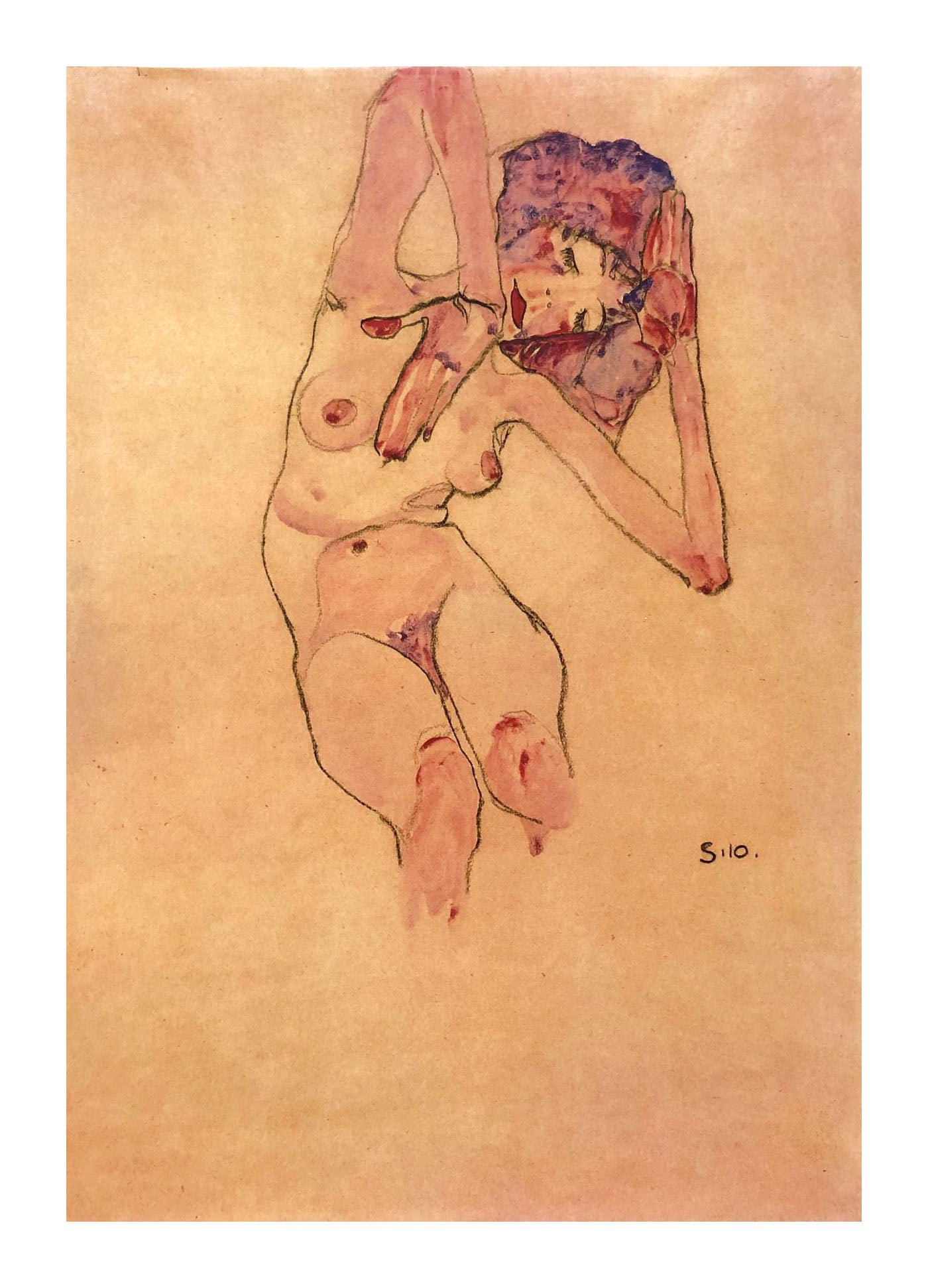 1981 Egon Schiele 3 Erotic Drawings Sitting Figure (1 of 1)