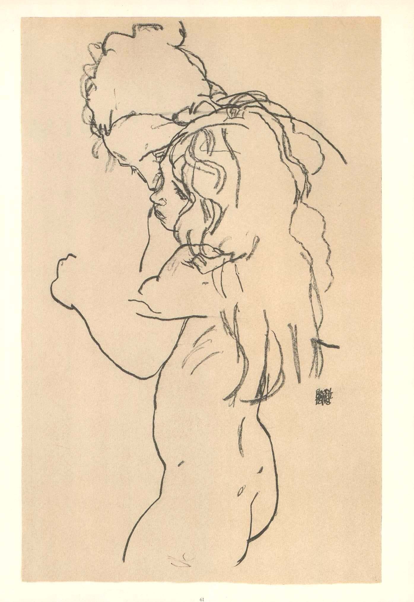 1968 Schiele Lithograph 61 Mother and child: Title: 1968 Schiele Lithograph 61 Mother and child Description: Artist:Egon Schiele Title:Mother and child Medium:Lithograph - 61 Marks:Signed in plate Printed:1968 by Max Jaffe, Vienna Austria Paper: