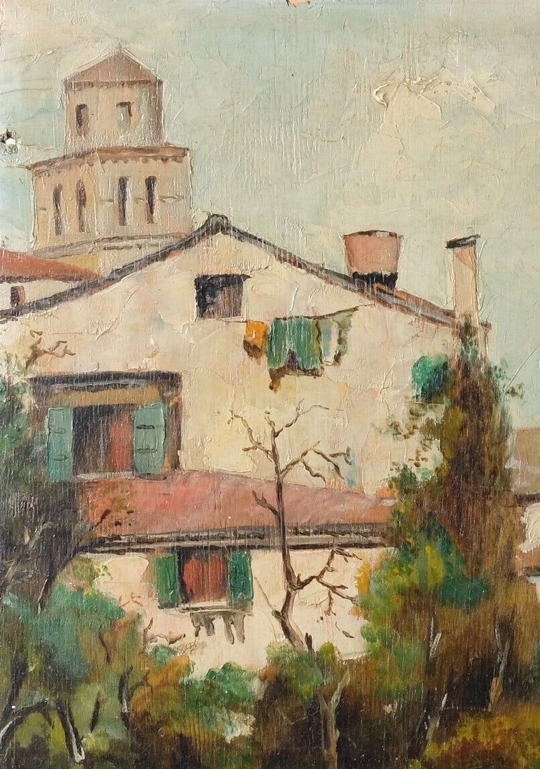 Marin Landscape Village House Canal Antique Oil Painting Original Signed: Description Oil on panel Émile MARIN (1876-1940) 40.5 x 30.5 cm / 15.94 x 12 inches missing right side Reserve: $200.00 Shipping: Domestic: Flat-rate of $45.00 to anywhere within the contiguous U