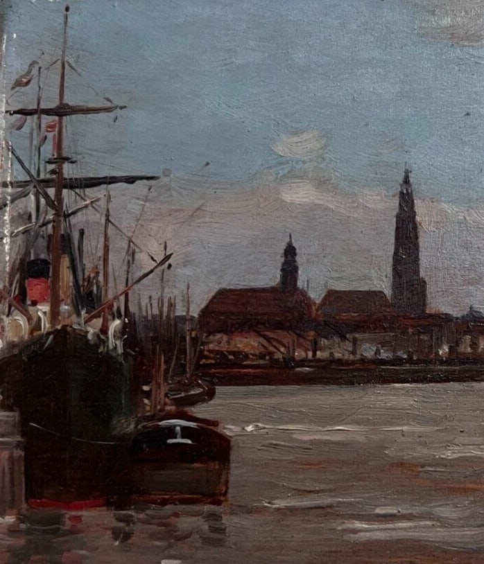 Antique Painting Original signed Anvers Port Seascape, Paul SCHMITT (1824-1885) - 3