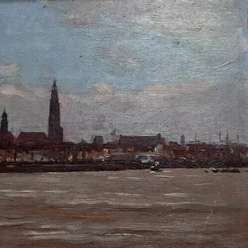 Antique Painting Original signed Anvers Port Seascape, Paul SCHMITT (1824-1885) - 4