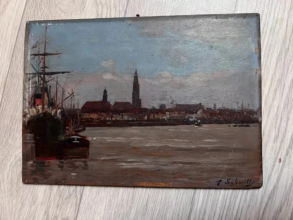 Antique Painting Original signed Anvers Port Seascape, Paul SCHMITT (1824-1885) - 6