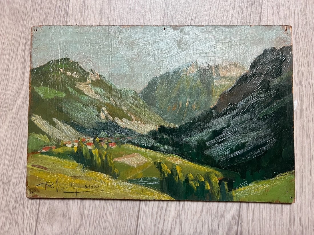 Antique Original Painting Landscape Mountain Village Robert BELGRAND (1901-1982) - 2