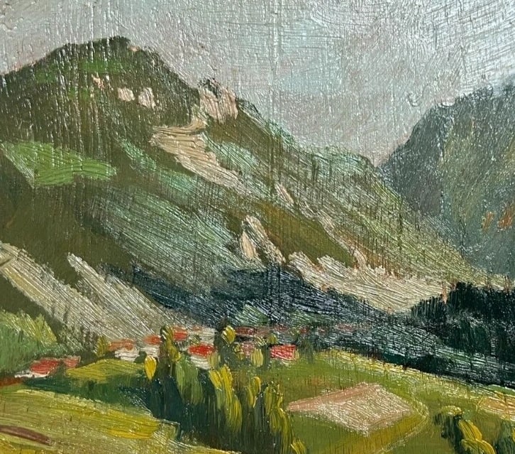 Antique Original Painting Landscape Mountain Village Robert BELGRAND (1901-1982) - 3