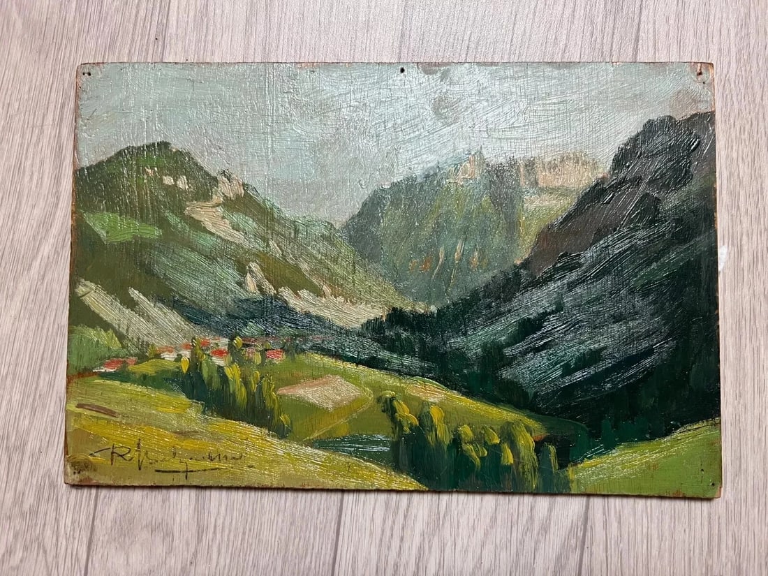 Antique Original Painting Landscape Mountain Village Robert BELGRAND (1901-1982) - 6