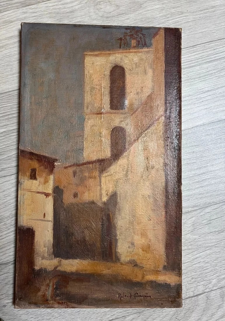 Antique Painting Original Landscape, Cityview Roland BASQUIN (XX) - 7