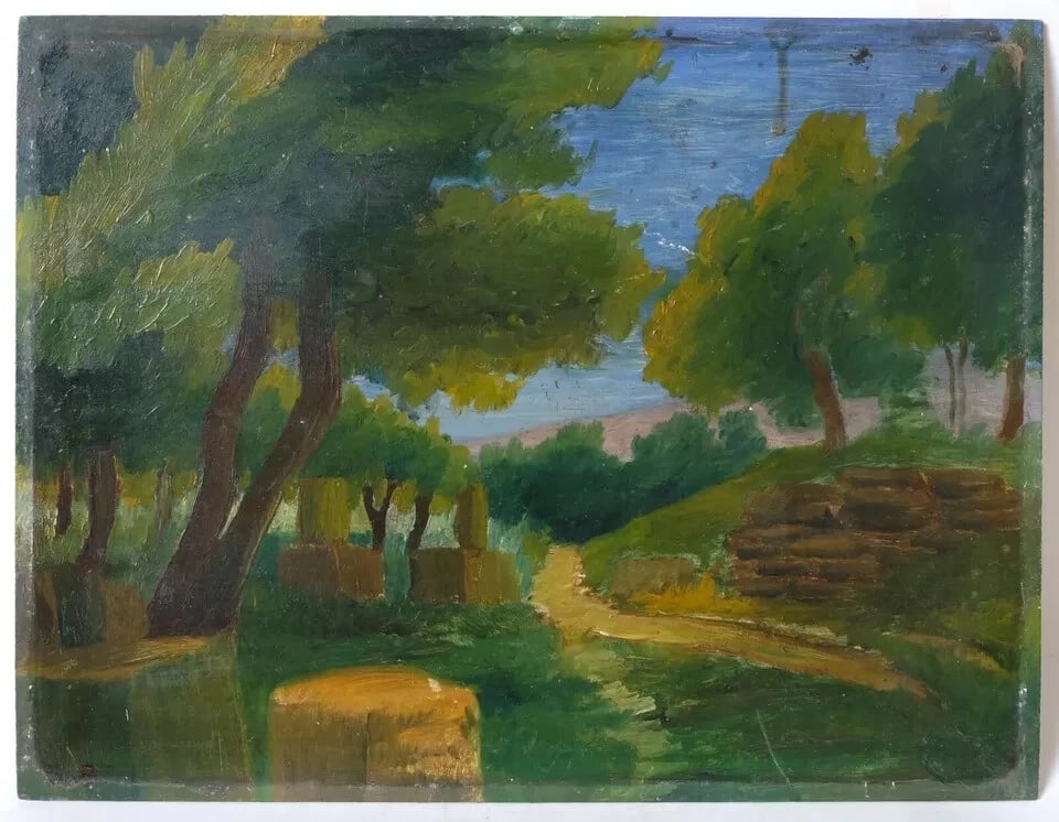 Vintage Original Painting signed Olympia Landscape Forest and Trees - 2
