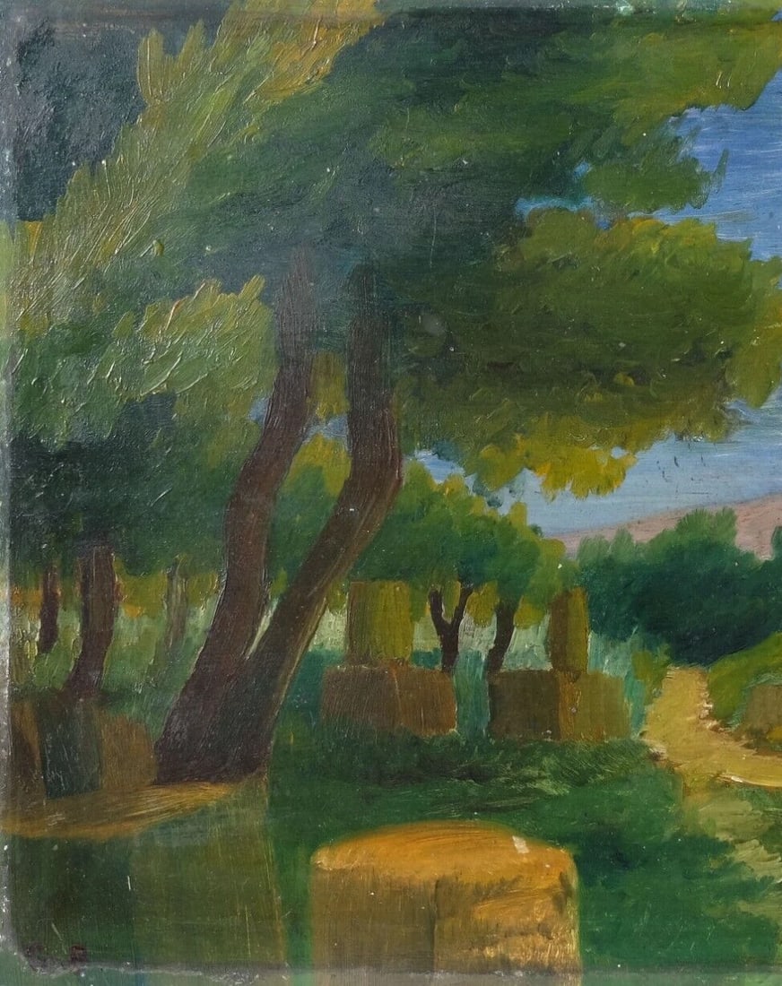 Vintage Original Painting signed Olympia Landscape Forest and Trees - 3