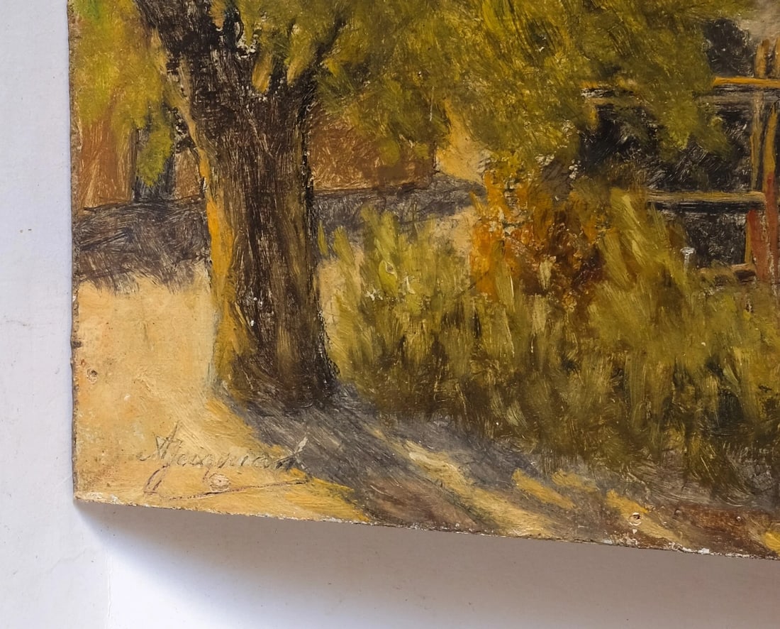 Antique Oil Original Painting signed Bourasque on Leman Amphion Haute Savoie - 5