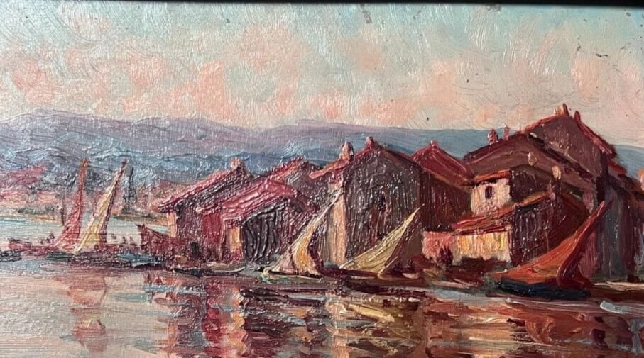 Maritime Landscape Seascape - Antique Oil Original Painting signed - 2