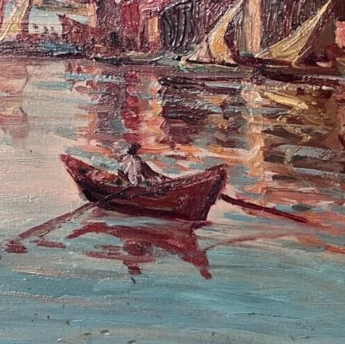 Maritime Landscape Seascape - Antique Oil Original Painting signed - 3