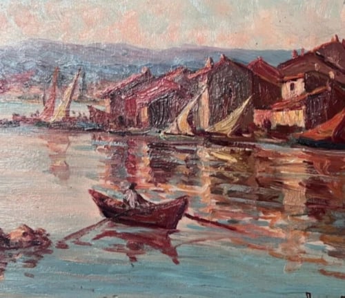 Maritime Landscape Seascape - Antique Oil Original Painting signed - 4