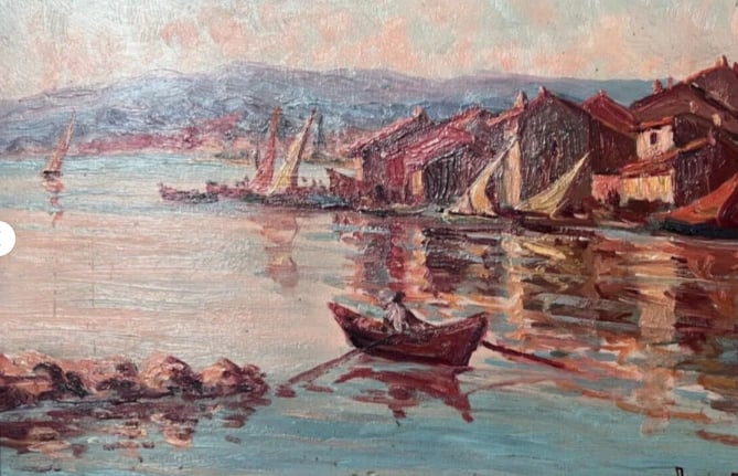 Maritime Landscape Seascape - Antique Oil Original Painting signed - 5