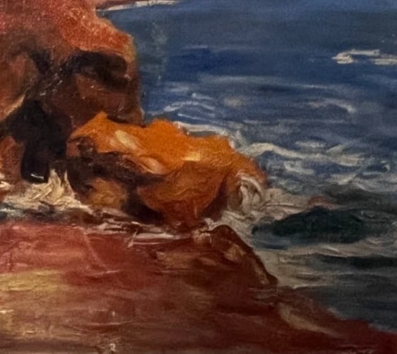 Antique Oil Painting Seascape Landscape Maritime View, Rocks signed - 3
