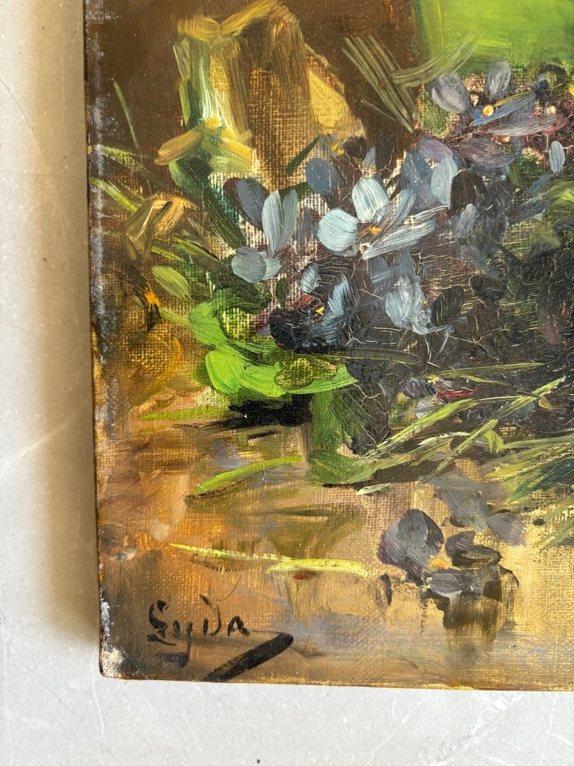 Antique Painting Original Still Life, Flowers, Pichet, signed 19th century - 7