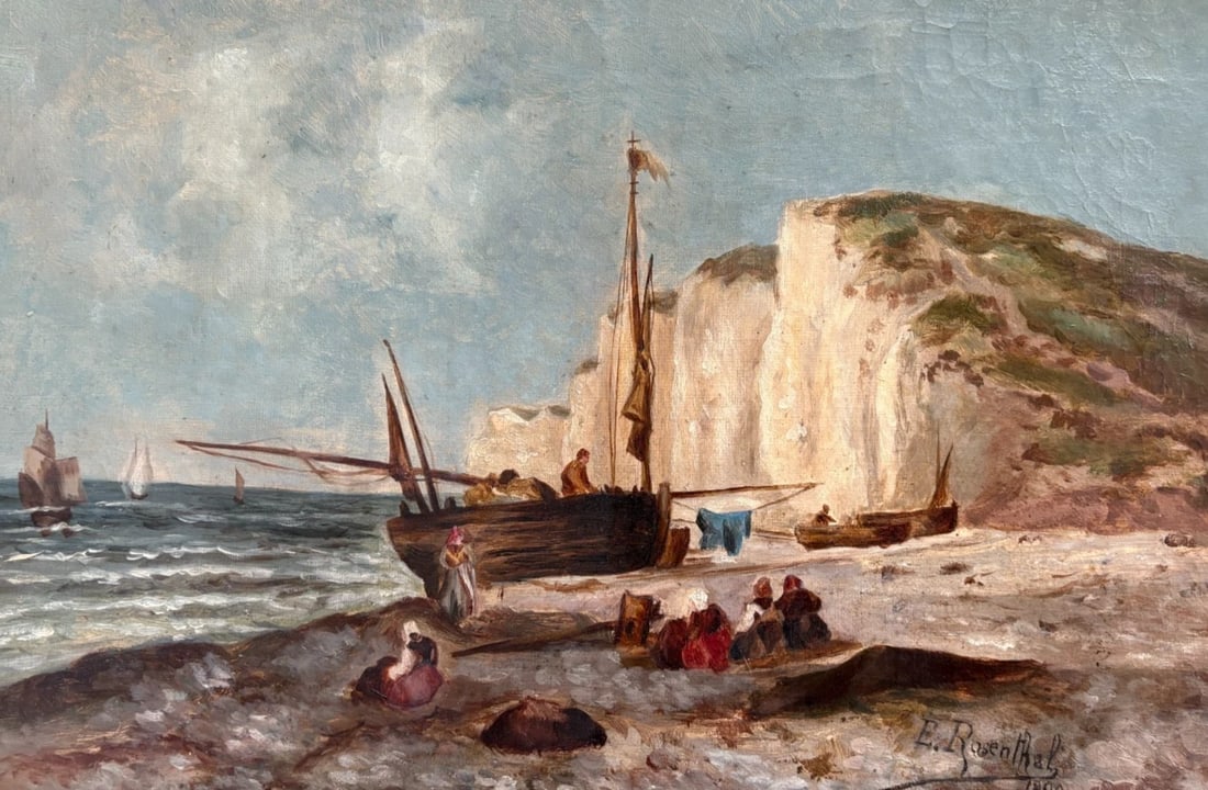 Antique Original Painting Landscape, Maritime, Boats, Sea, Waves signed: Description Oil on canvas 25 x 35 cm small damages Reserve: $300.00 Shipping: Domestic: Flat-rate of $45.00 to anywhere within the contiguous U.S. International: Foreign shipping rates are determined