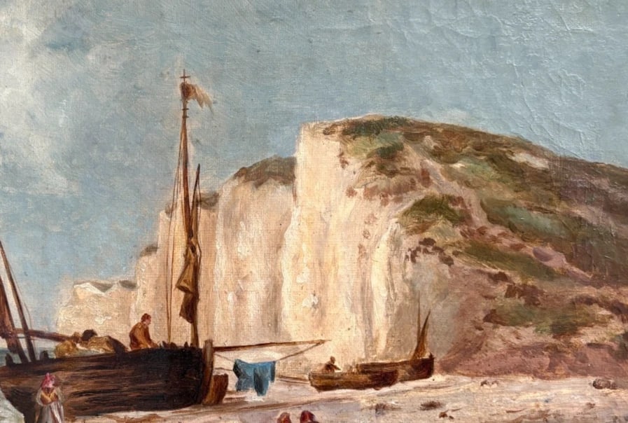 Antique Original Painting Landscape, Maritime, Boats, Sea, Waves signed - 5
