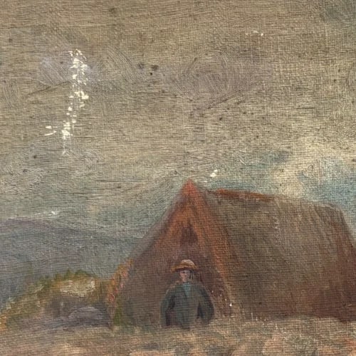 Antique Original Painting Landscape Winter Dog, Sheeps - 4