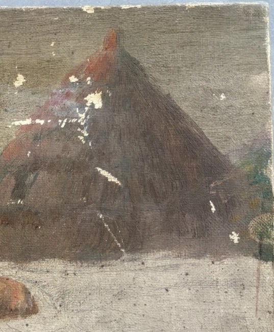 Antique Original Painting Landscape Winter Dog, Sheeps - 5