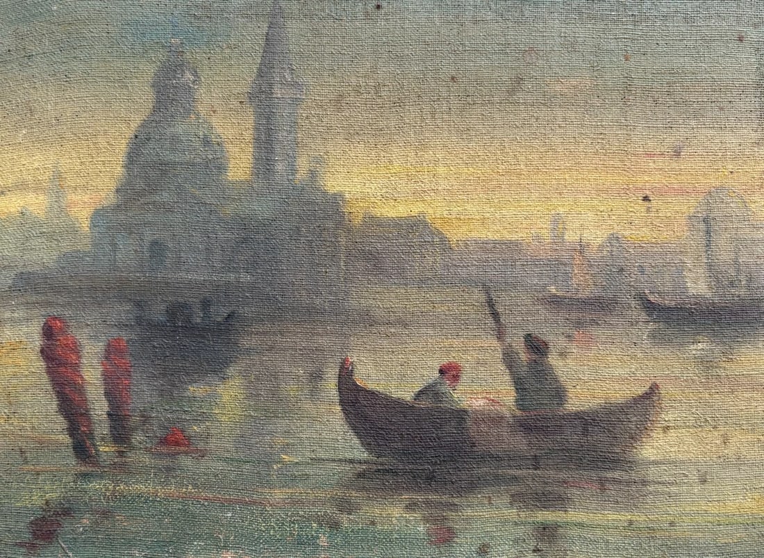 Antique Oil Painting Santa Salute Basilica, Grand Canal, Italy, Venice, Seascape: Description Oil on canvas 25 x 34 cm damaged Reserve: $300.00 Shipping: Domestic: Flat-rate of $45.00 to anywhere within the contiguous U.S. International: Foreign shipping rates are determined by