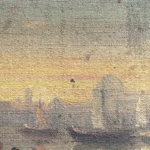 Antique Oil Painting Santa Salute Basilica, Grand Canal, Italy, Venice, Seascape - 4