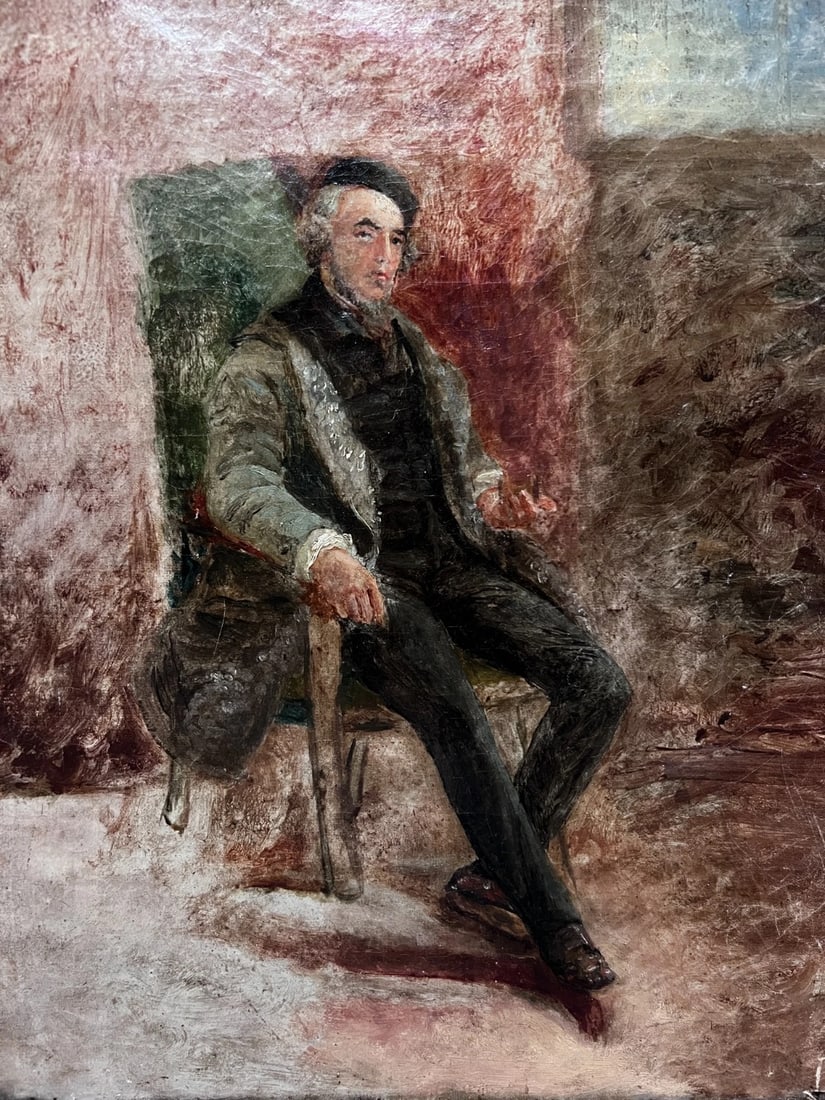 Antique Oil Original Painting Man Portrait Sitting on a Chair: Description Oil on canvas 33 x 27 cm / 12.99 x 10.62 inches has been restored Reserve: $150.00 Shipping: Domestic: Flat-rate of $45.00 to anywhere within the contiguous U.S. International: Foreign